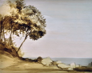 B&auml;ume am Meer, Aquarell, 1985, 35/44 cm
